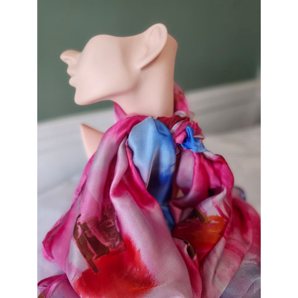 Floral Silk Blend Scarf One Size Blue Pink